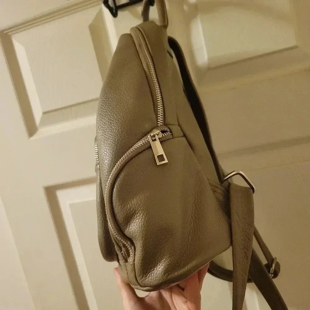 MAISON HERITAGE Paris Basi Leather Backpack in Tan Mauve Grey